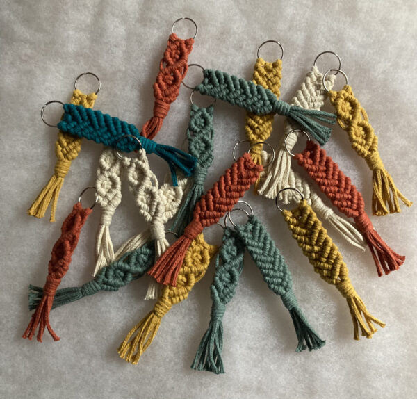 Handmade macramé keyrings made with braided cotton cord