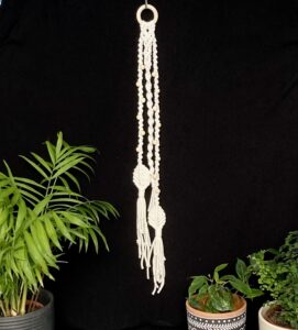 handmade macramé wall hanging/decoration made from white 3mm Bobbiny braided cord