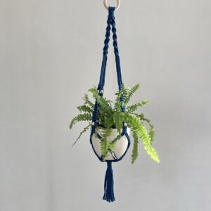 Teal blue macramé plant holder