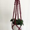 deep red macramé hanging plant holder
